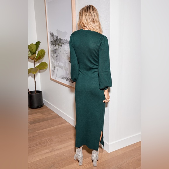 Lulus Emerald Green Balloon Sleeve Midi Sweater Dress - Picture 2 of 5